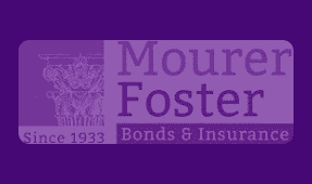 A purple banner with the words " mourne foster bonds & insurance ".