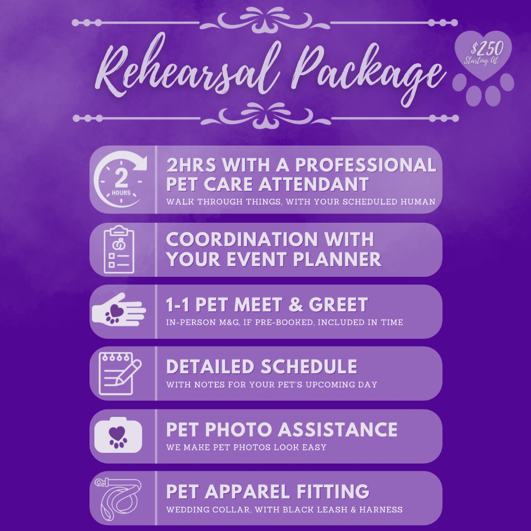 Rehearsal pet care, for your wedding preparation. Wedding pet care services, Pinehurst, North Carolina.